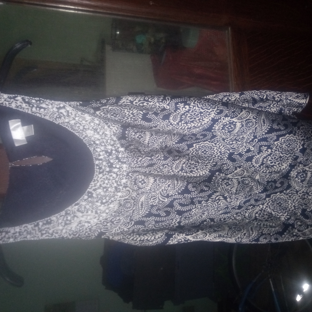 Navy and White Paisley Dress